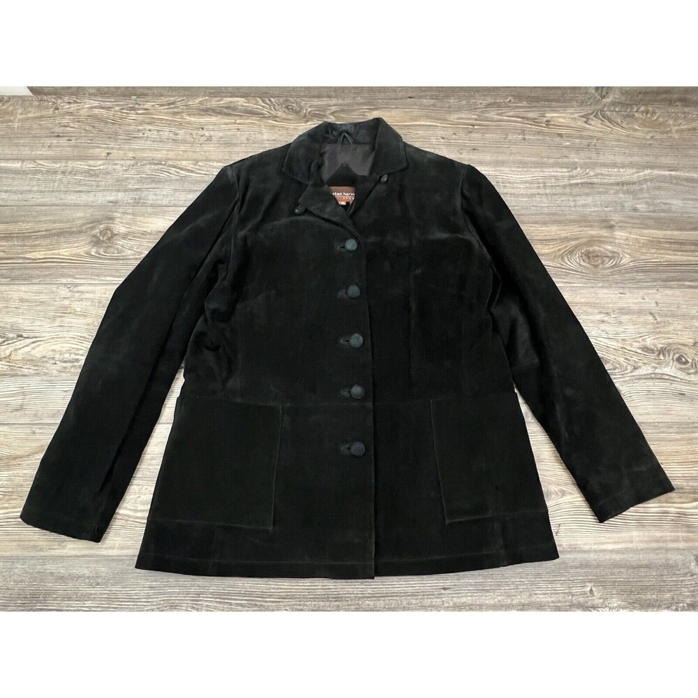 Stan Herman Studio Women's Black Suede Leather‎ Blazer Coat Jacket Size Small